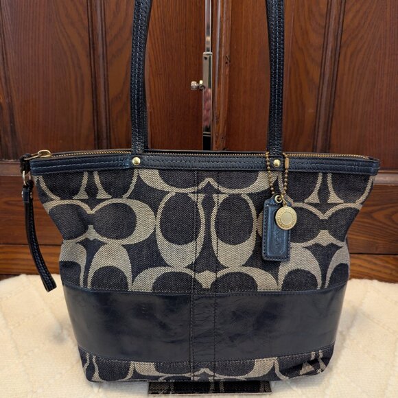 COACH Signature Denim Stripe Tote - Picture 2 of 11